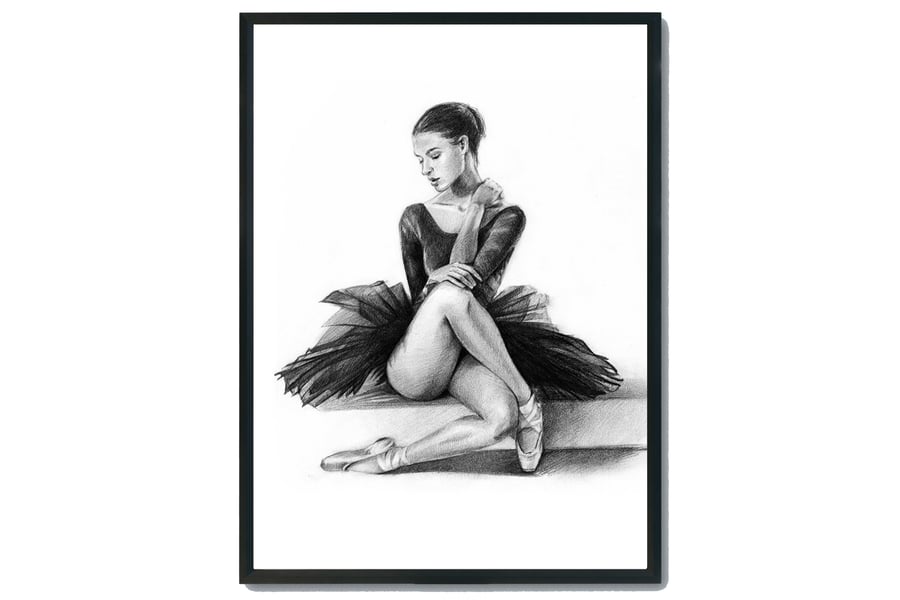 Ballerina pencil drawing print, Ballerina illustration wall art, ballerina gift