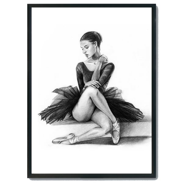 Ballerina pencil drawing print, Ballerina illustration wall art, ballerina gift