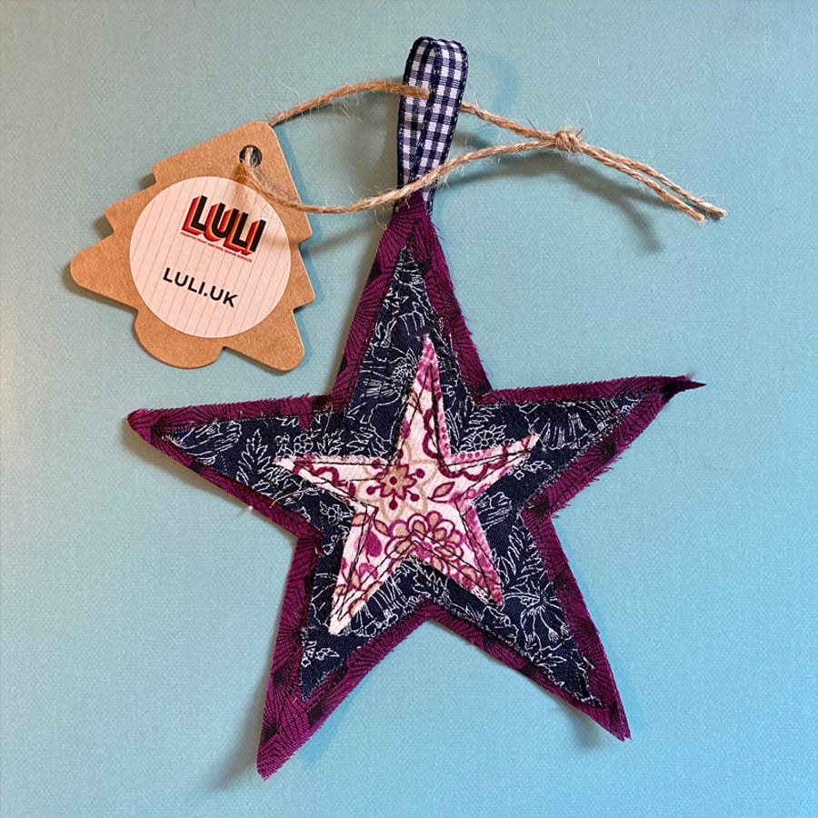 Scrappy Star Christmas Decoration, Purple & Navy