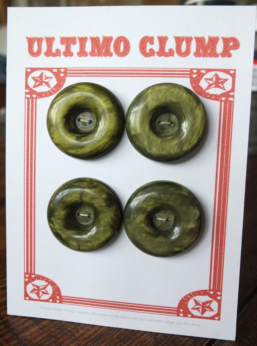 6 Vintage Olive Green Chunky Buttons