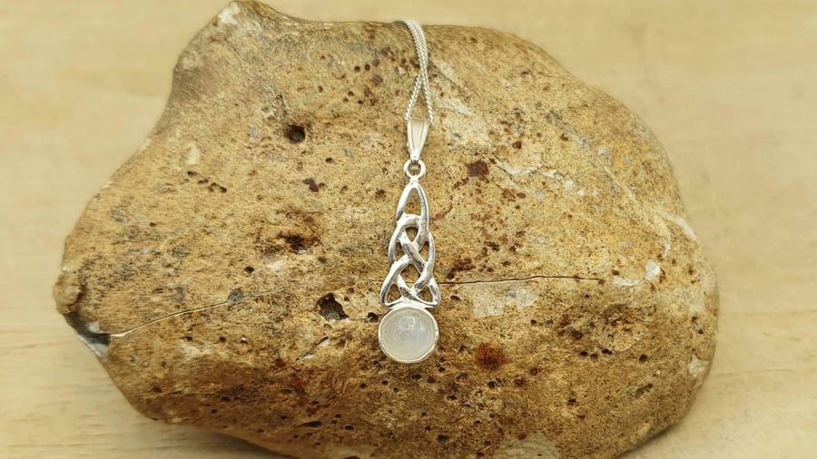 Rainbow Moonstone Celtic knot Pendant. June Birthstone