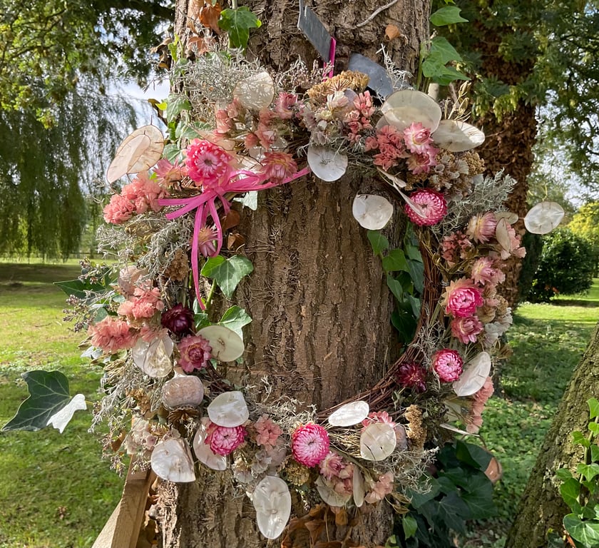 Dried Flower wreath - Pink and Summery gift for wedding, anniversary, birthday