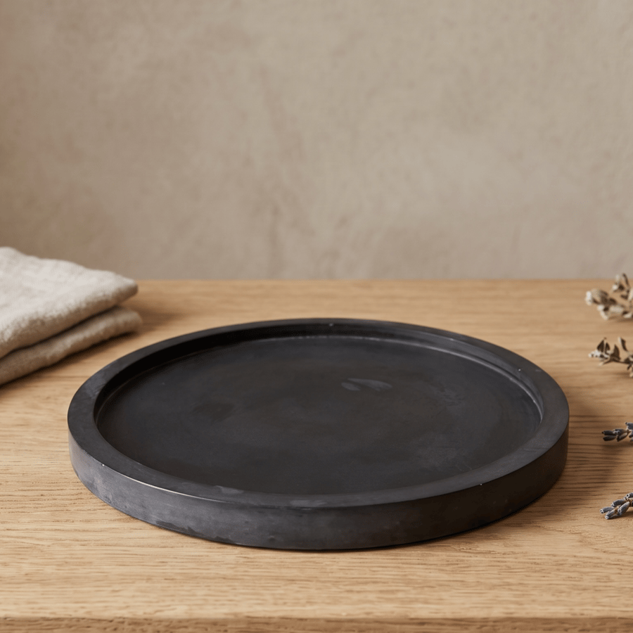 Charcoal Grey Marbled Round Jewellery Tray, Decorative Catchall Dish