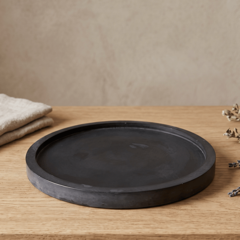 Charcoal Grey Marbled Round Jewellery Tray, Decorative Catchall Dish