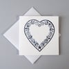 Coastal Scandi Heart Folk Art Card - Wedding Personalised Custom Valentine