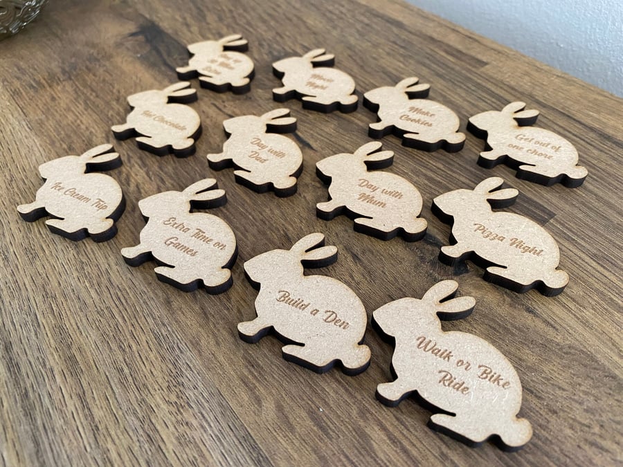 12 Easter Egg Hunt Wooden Tokens - Custom Text