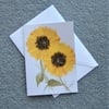 sunflower original art hand painted blank greetings card ( ref F 257 )