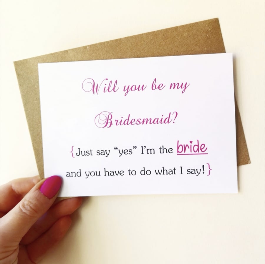 Just Say Yes Wedding proposal card Will you be my Bridesmaid Maid of Honour 