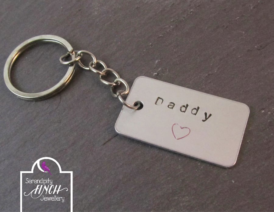 Daddy Heart Keyring, Daddy Keyring, Hand Stamped Keyring, Aluminium Keyring