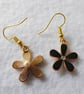 Pretty Black and White Enamel Flower Asymmetric Earrings, gold plated ear-wires - Image 4
