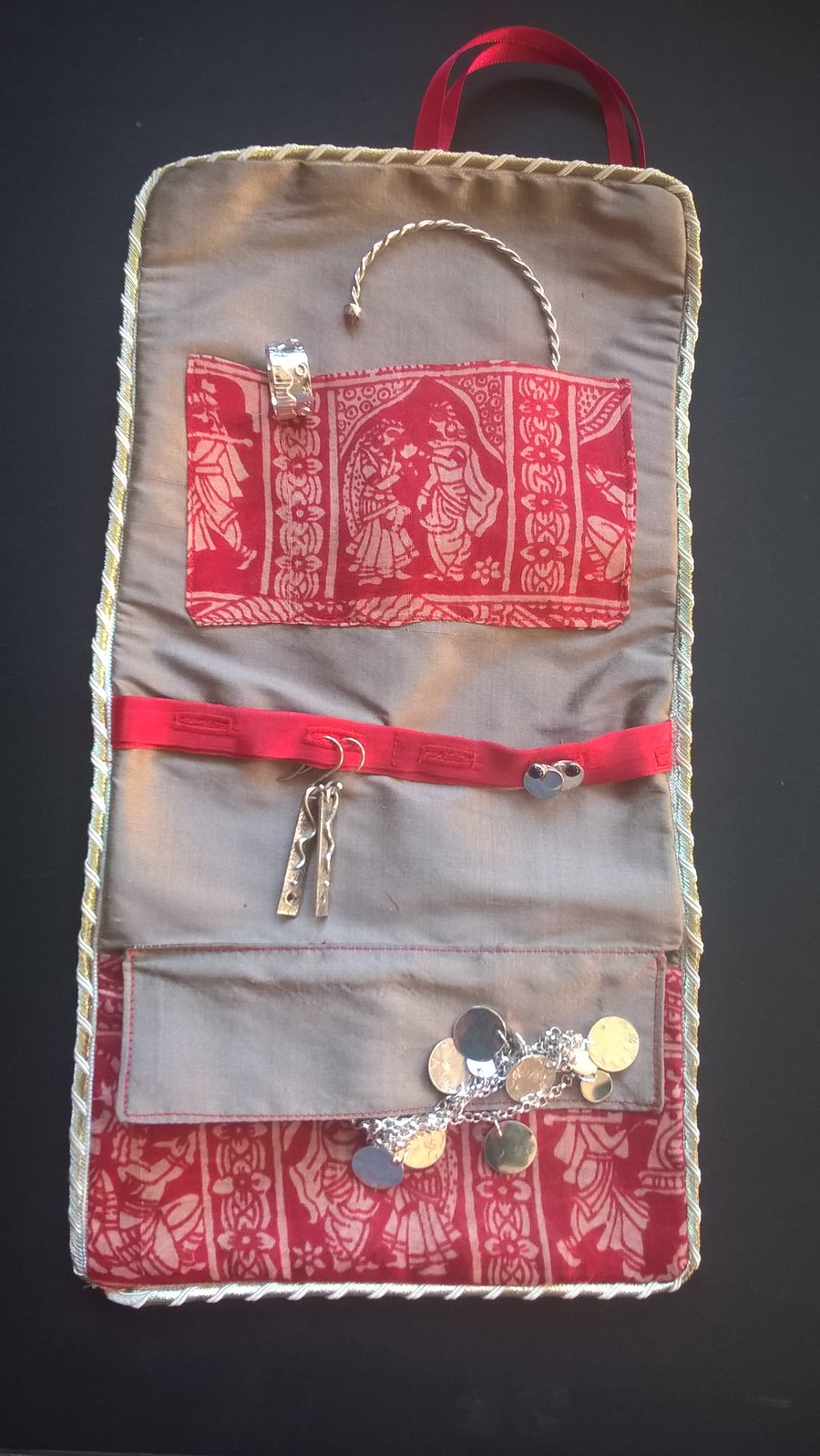 Red Bergamot Silk Jewellery Wrap.