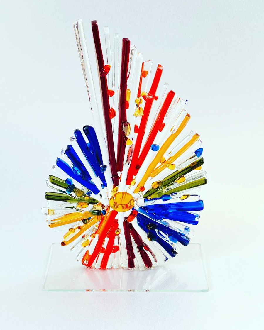 Ammonite fused glass - glass sculpture