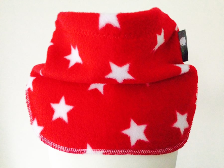 Handmade RED STARS Fleece UNISEX NECK WARMER DUDE SNOOD Kids SCARF