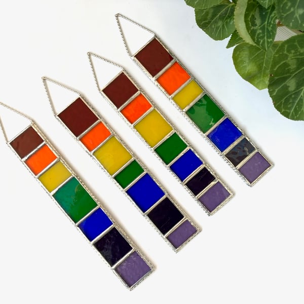 Stained Glass Rainbow Strip Garden Hanger - Handmade Hanging Decoration 