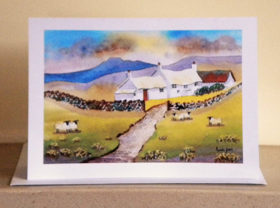Evening Light, Hillside Cottage, Pembrokeshire, Wales  Art Greetings Card, Blank
