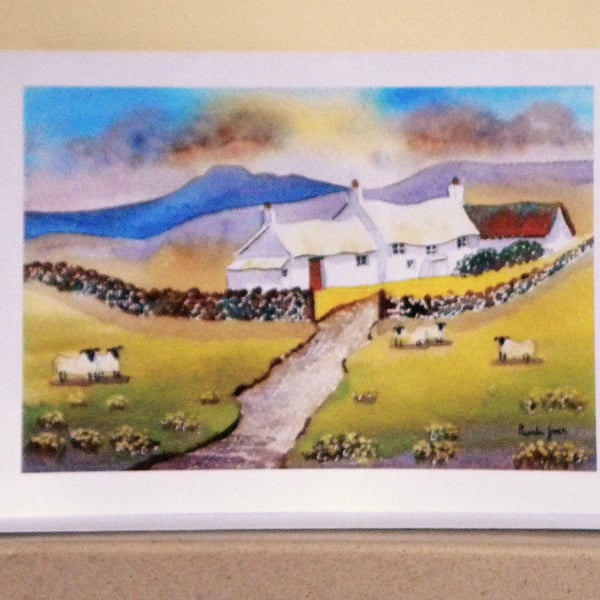 Evening Light, Hillside Cottage, Pembrokeshire, Wales  Art Greetings Card, Blank