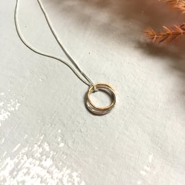 Silver & Rose Gold Mini Ring Pendant, silver connecting circles pendant, rose go
