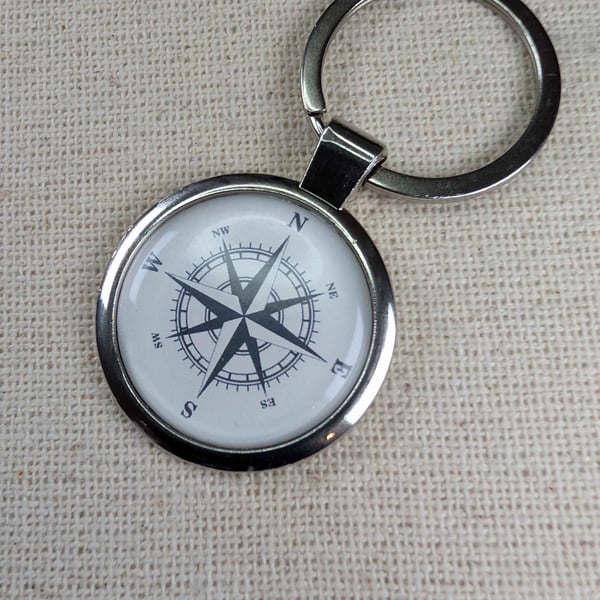 Compass Keychain - Travel Themed - Large Resin Finished Keyring