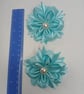 Handmade Satin Ribbon Flower Hair Clips - Pale Blue Pigtail Bows  - Image 4