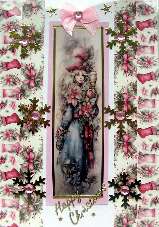 Hand Crafted Decoupage Chistmas Card - Happy Christmas (3241) Girl in Costume