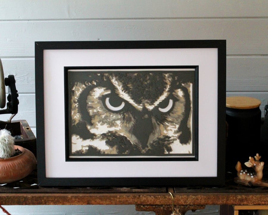 Owl Papercut Origional Art 