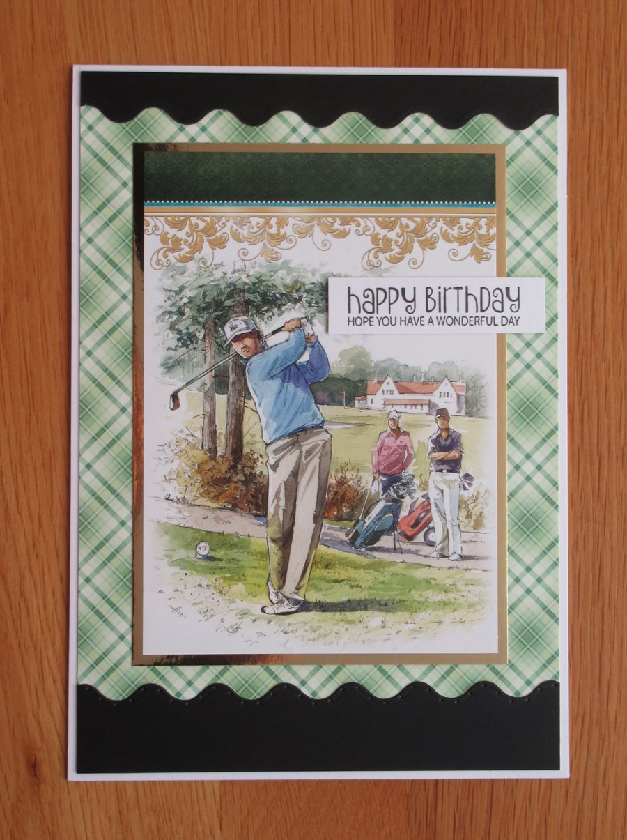 A5 Playing Golf Birthday Card - Green