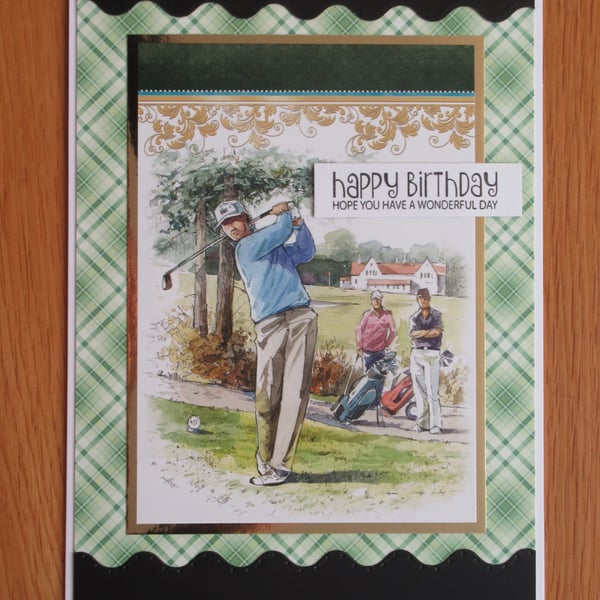 A5 Playing Golf Birthday Card - Green