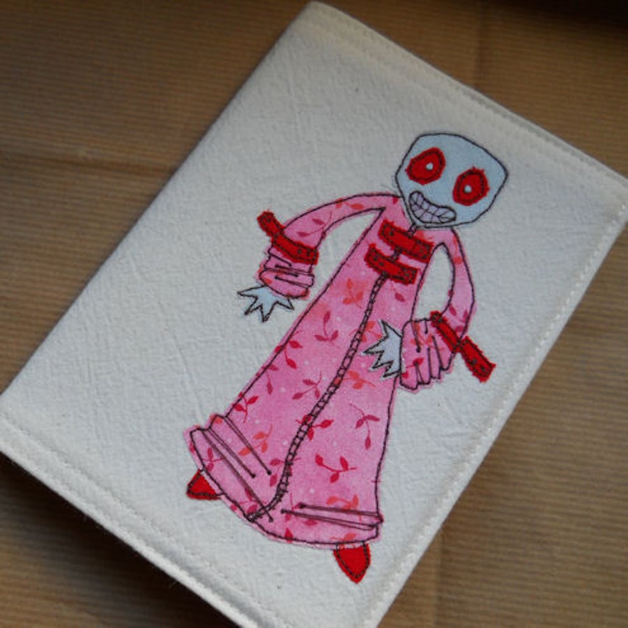 embroidered zombie fabric notebook - A6 size