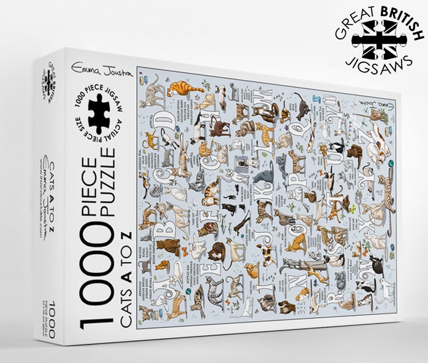 Cat Alphabet 1,000 piece jigsaw puzzle designed and made in the UK