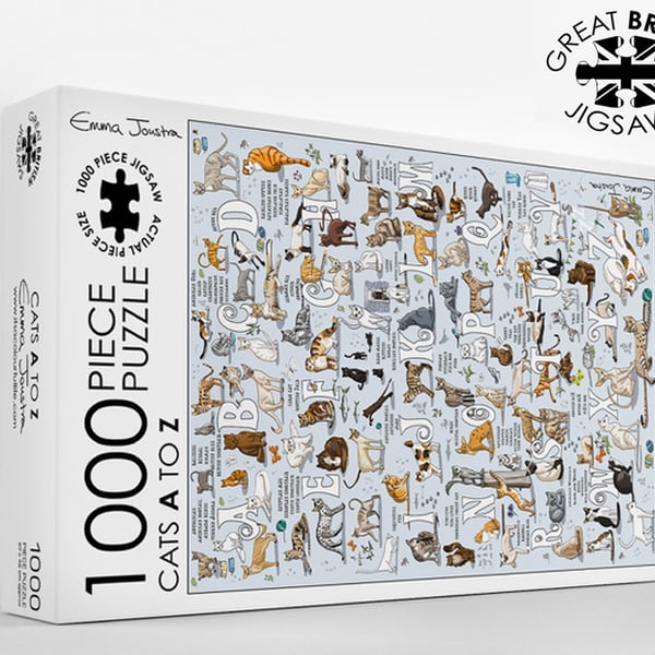 Cat Alphabet 1,000 piece jigsaw puzzle designed and made in the UK