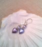Mismatched Purple Heart and Cream Pearl Earrings, Gift for Her, Purple Heart - Image 1