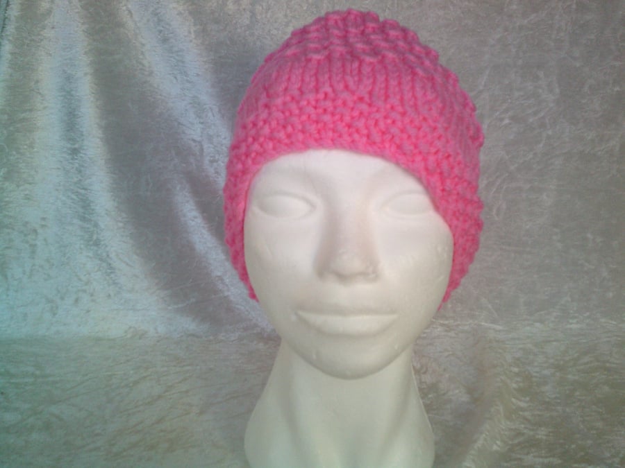 Chunky Raspberry Pink Ladies Hat