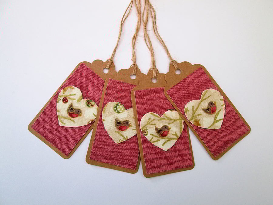 Set of 4 Christmas robin gift tags