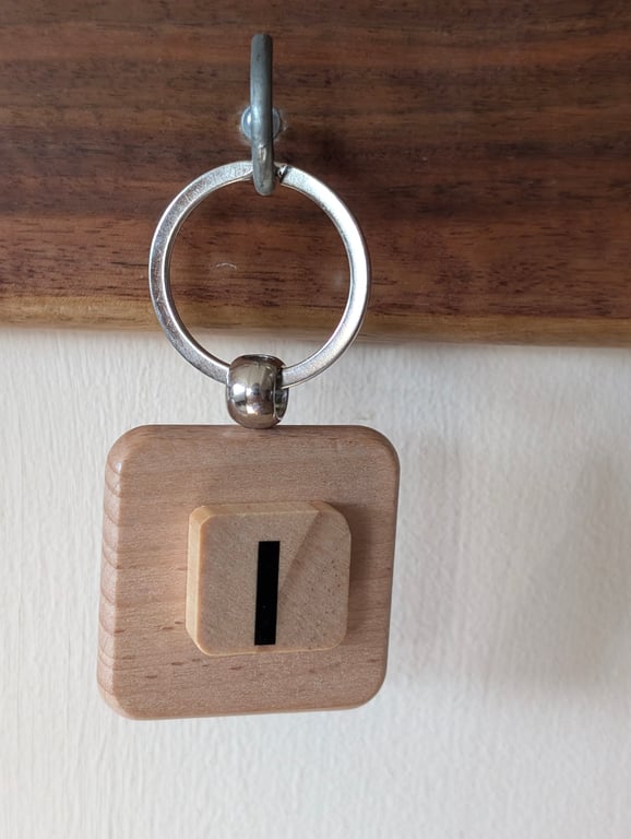 Alphabet letter tile wooden keyring - bagcharm - I