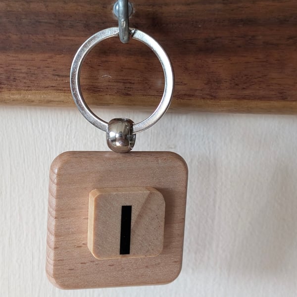 Alphabet letter tile wooden keyring - bagcharm - I