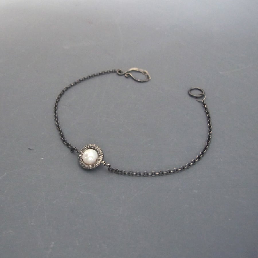 Black Oxidised Sterling Silver & Pearl Bracelet