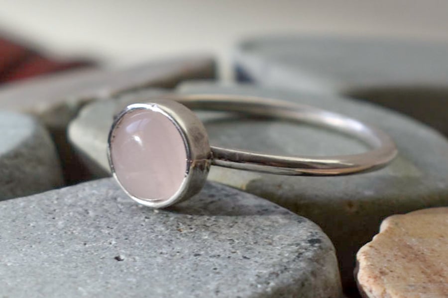 Rose Quartz Stacking Ring, Argentium Silver Ring
