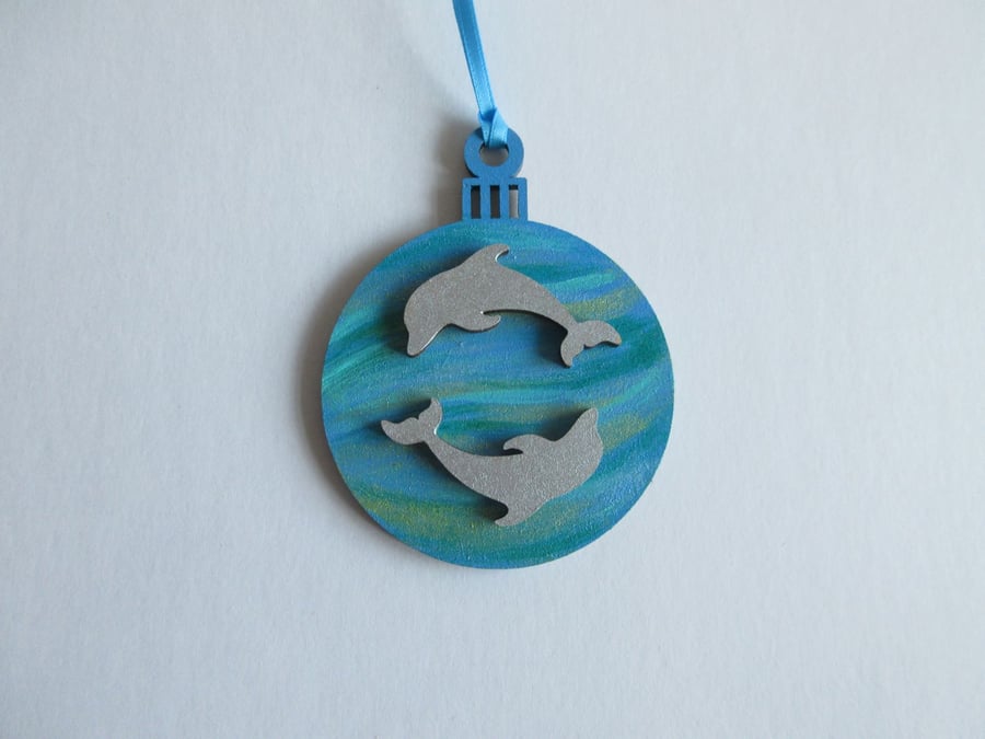 Dolphin Christmas Tree Bauble Hanging Decoration Underwater Ocean Scene