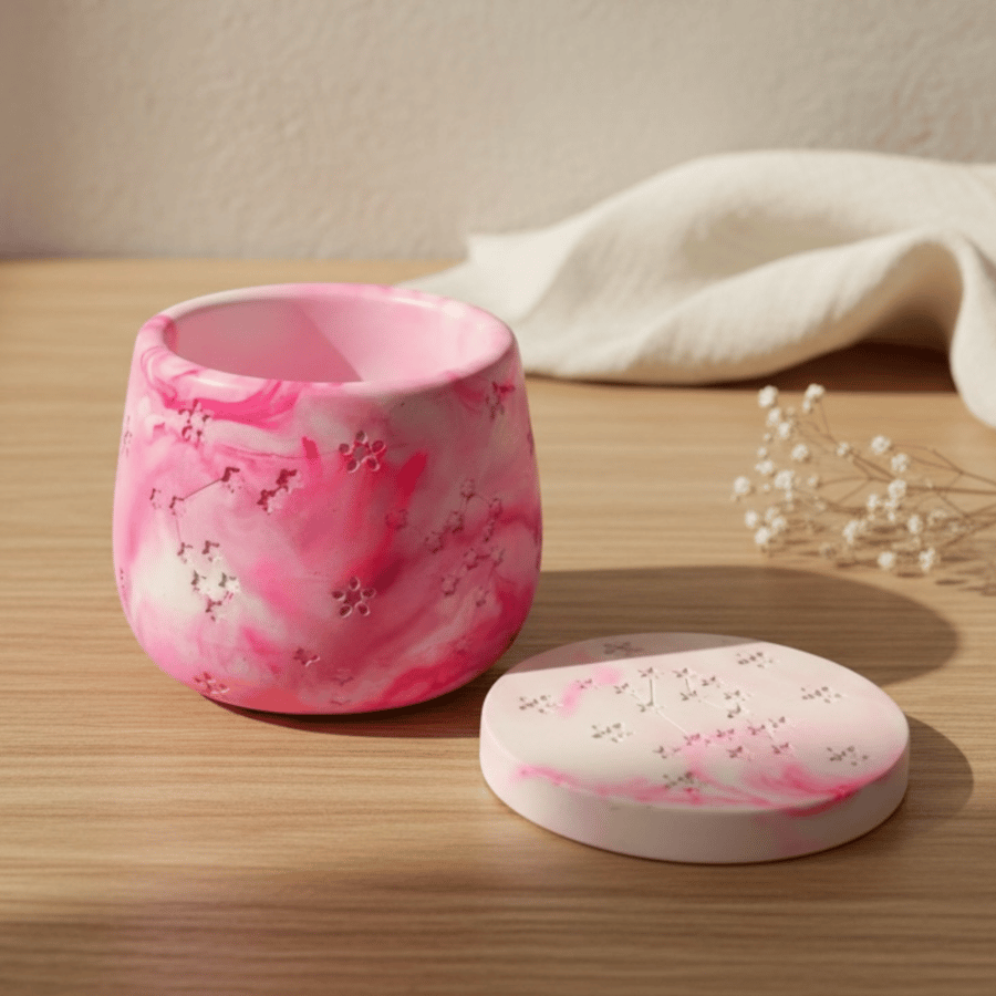 Pink Marble Effect Constellation Jewellery Box - Candle Jar or Trinket Pot 