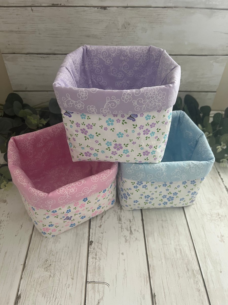 Fabric Storage Baskets Set of 3 Pastel Florals