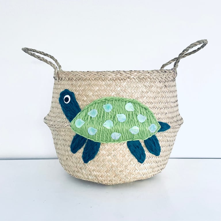 Green Sea turtle belly basket for kids toy storage nursery or bedroom 