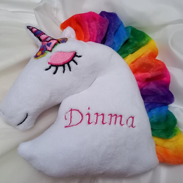 Unicorn head cushion -white fleece UK