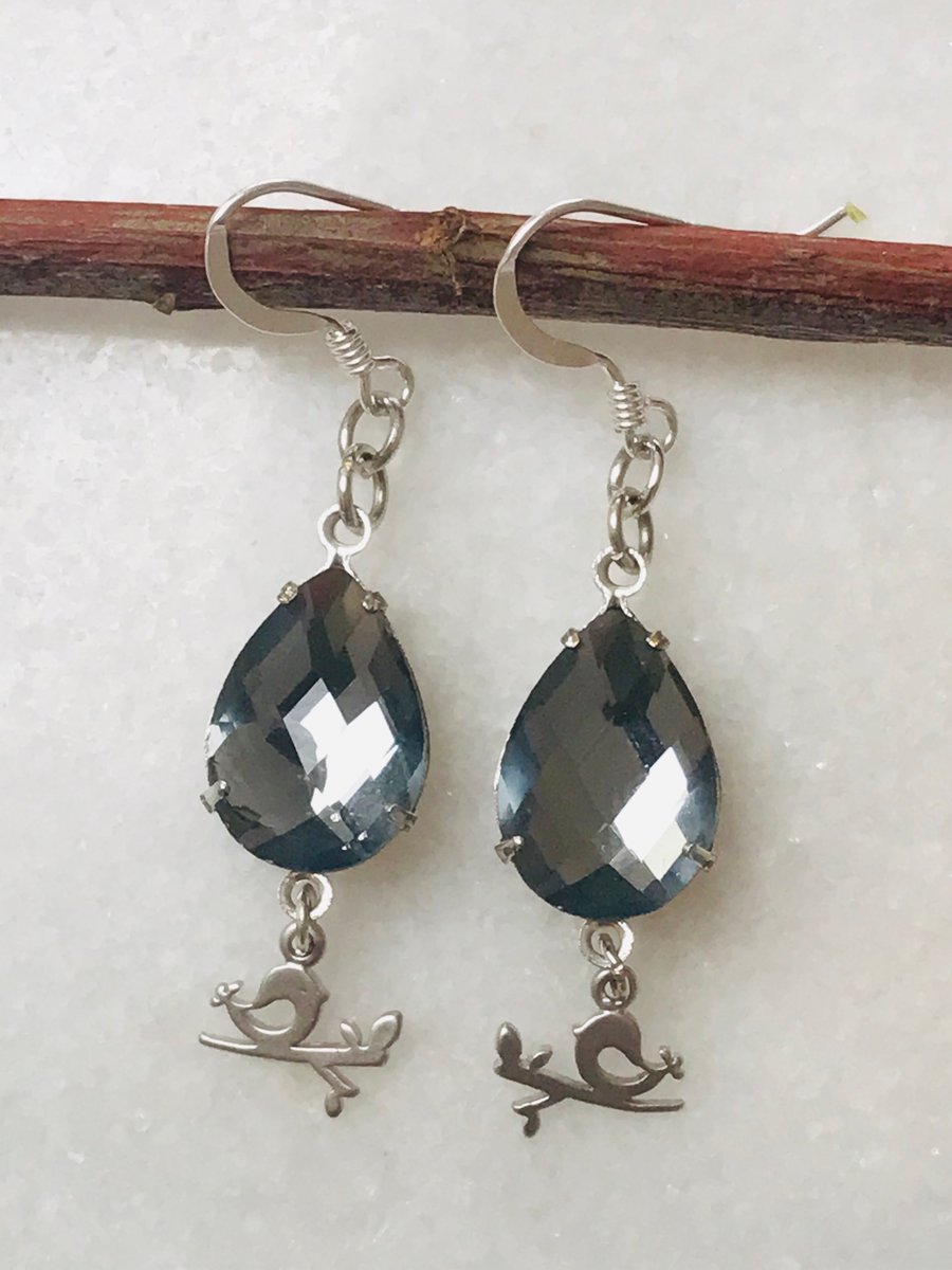 Smokey grey gemstone dangle earrings with sterling silver ear wires