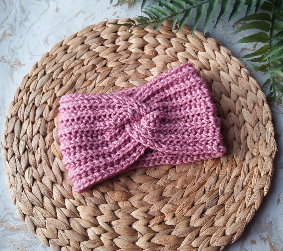 2024Sale Crochet Ear Warmers - Headband Twist Style Rose Pink