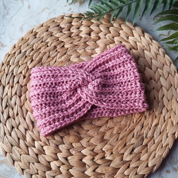 Sale Crochet Ear Warmers - Headband Twist Style Rose Pink