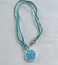 Blue and green short polymer clay pendant and cotton cord necklace - Image 10