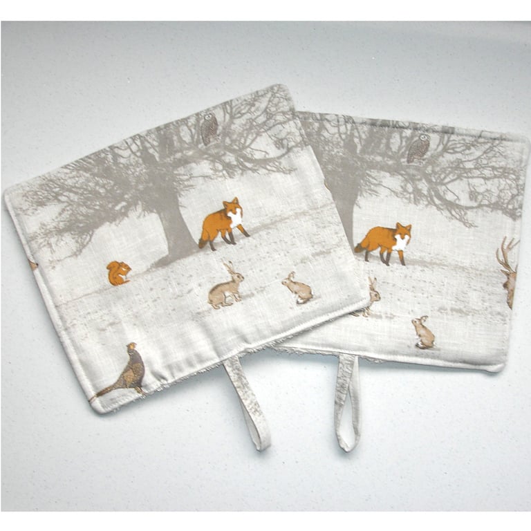 Rayburn 212s Royale Hob Lid Mats Pads Covers Pair of Fox Squirrel Rabbit Owl