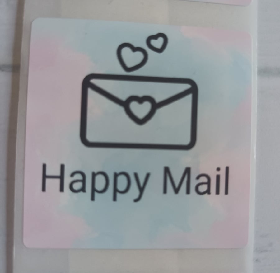 50 Thermal Printed 'Envelope Happy Mail' postal stickers (AA)