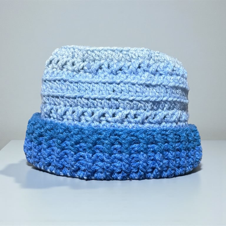 Crocheted Freestyle Flat Top Beanie Hat