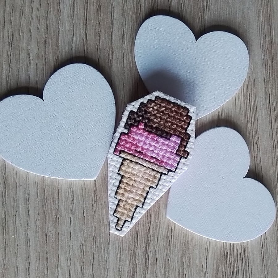 Ice Cream Pin Badge, Ice Cream Brooch, Seaside Gift - Chocolate & Strawberry